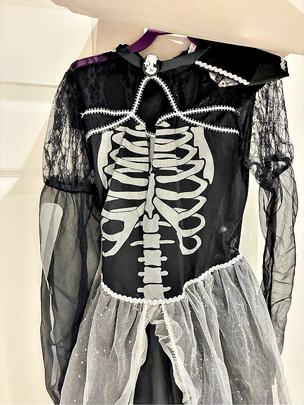 Walmart Skeleton Queen Costume Dress Black & Silver Medium